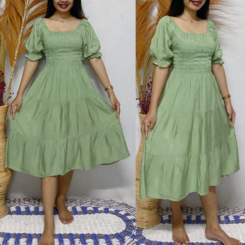 Kiandra - Dress Kerut Midi Double Ruffle Polos