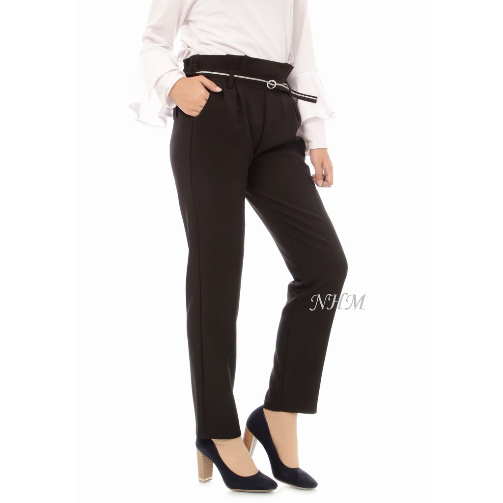 NHM WIDE PANTS Celana kerja Wanita free belt, Premium Quality, Celana Kantor