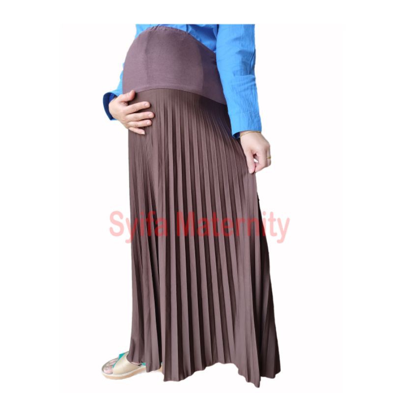 BA43 Rok Hamil Plisket - Syifa Maternity-Coklat tua