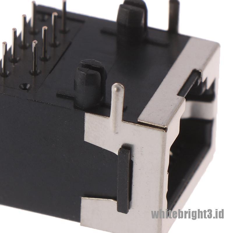 &lt; White3 &gt; 10PCS Konektor Jack Papan PCB Female Sudut Kanan 8 Pin RJ45 Bahan Metal