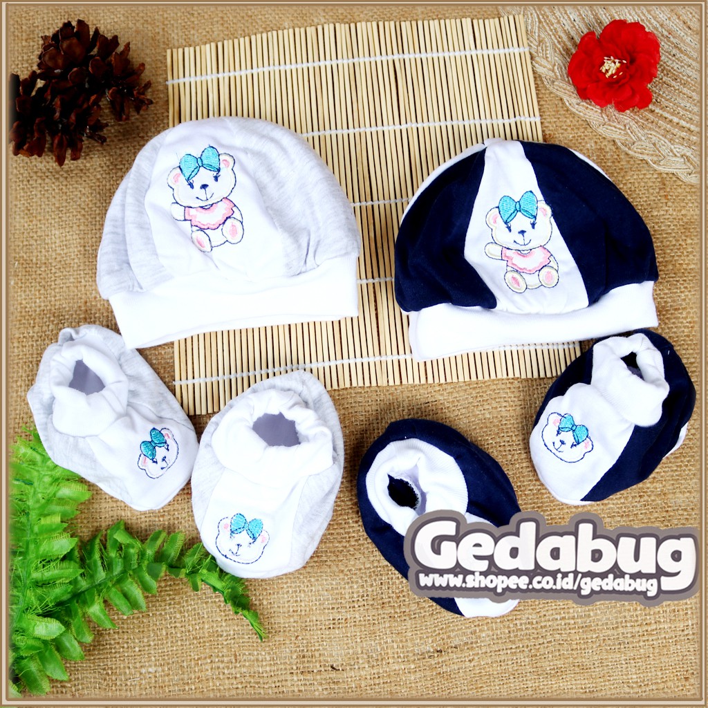 Topi Set Kaos Kaki Bayi Jack Cotton P7 - O7 / Topi Set Bermotif Lucu - gedabug