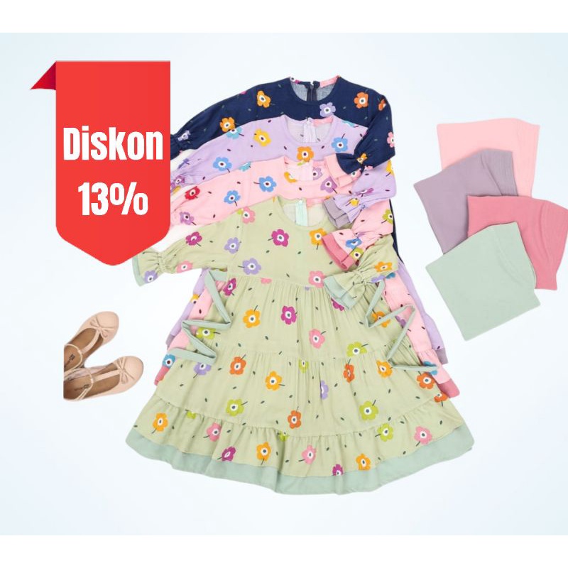 Ready, Flora gamis set by ollet, gamis anak perempuan rayon