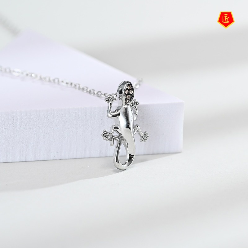 [Ready Stock]Women's Jewelry Set S925 Silver Ring Gecko Earrings Necklace