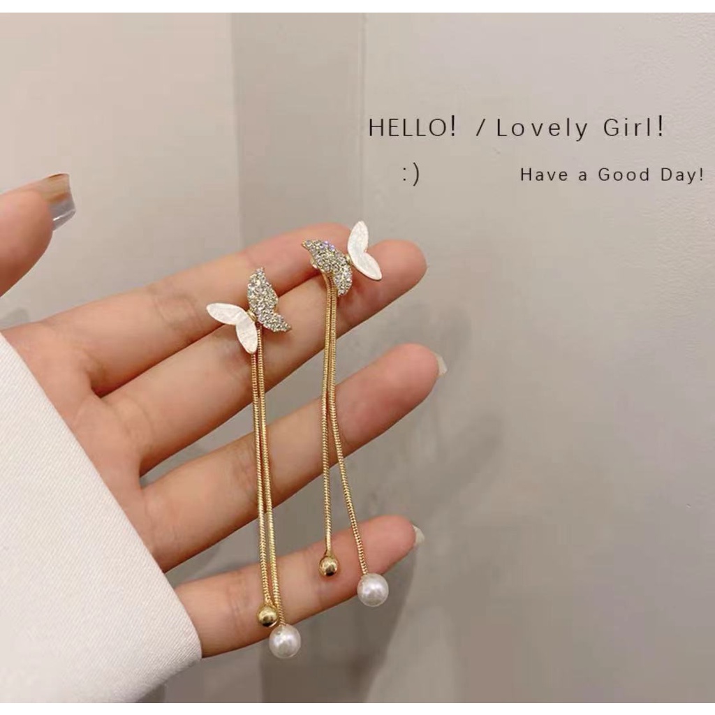 Anting model fashion korea terbaru model kupu-kupu anti karat A013