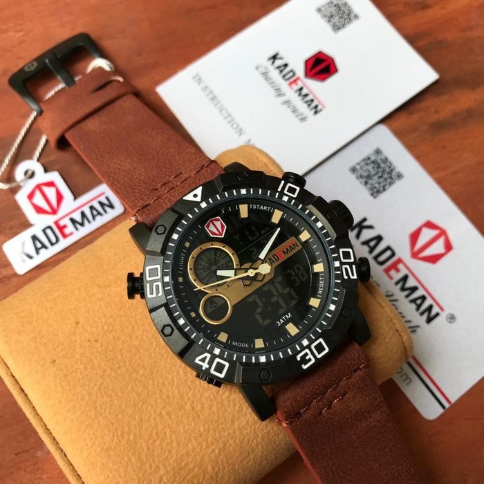 JAM TANGAN PRIA KADEMAN ANALOG KULIT DOUBLE TIME ORIGINAL ANTI AIR COWOK DIGITAL ADA 5 WARNA