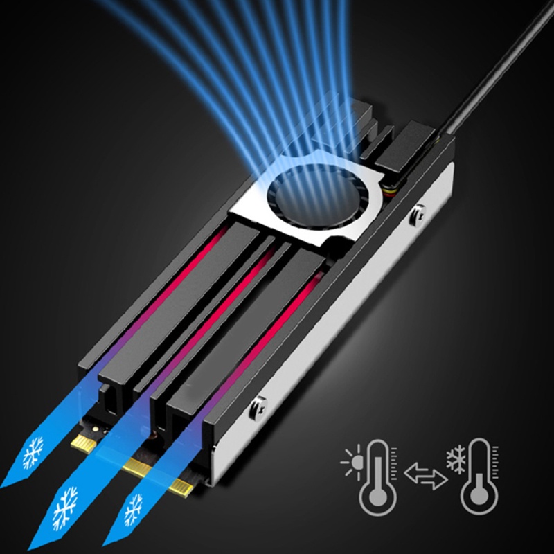 Bt Untuk M.2 2280 SSD Heatsink Cooler Untuk PCIe NVMe 80mm Dengan Pendingin PWM 4Pin