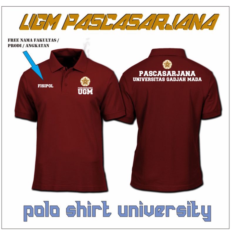 Polo Shirt Pascasarjana UGM Maroon Black Navy / Free Request Nama Dada