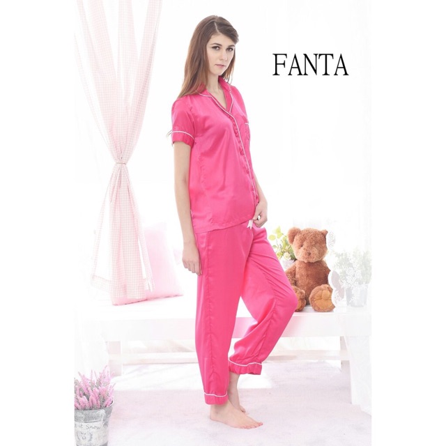 BAJU TIDUR PIYAMA SATIN LENGAN PENDEK BANYAK WARNA !!!