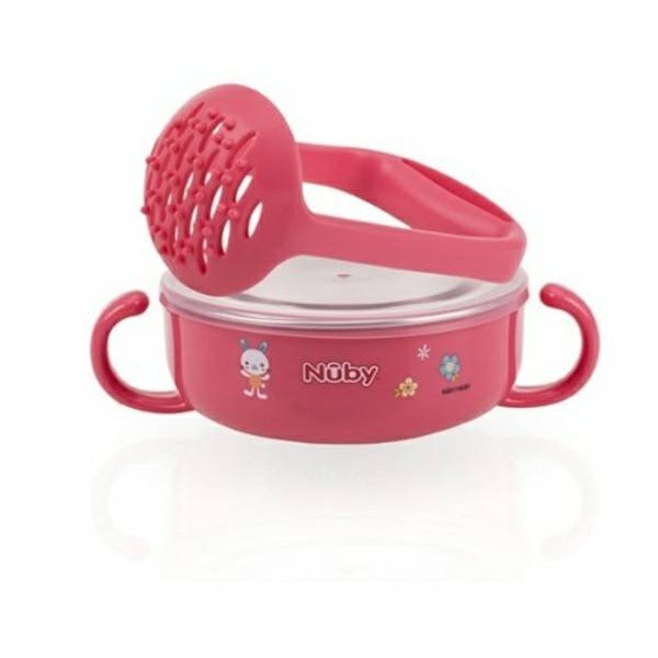 Nuby Stainless Bowl with Masher Pink