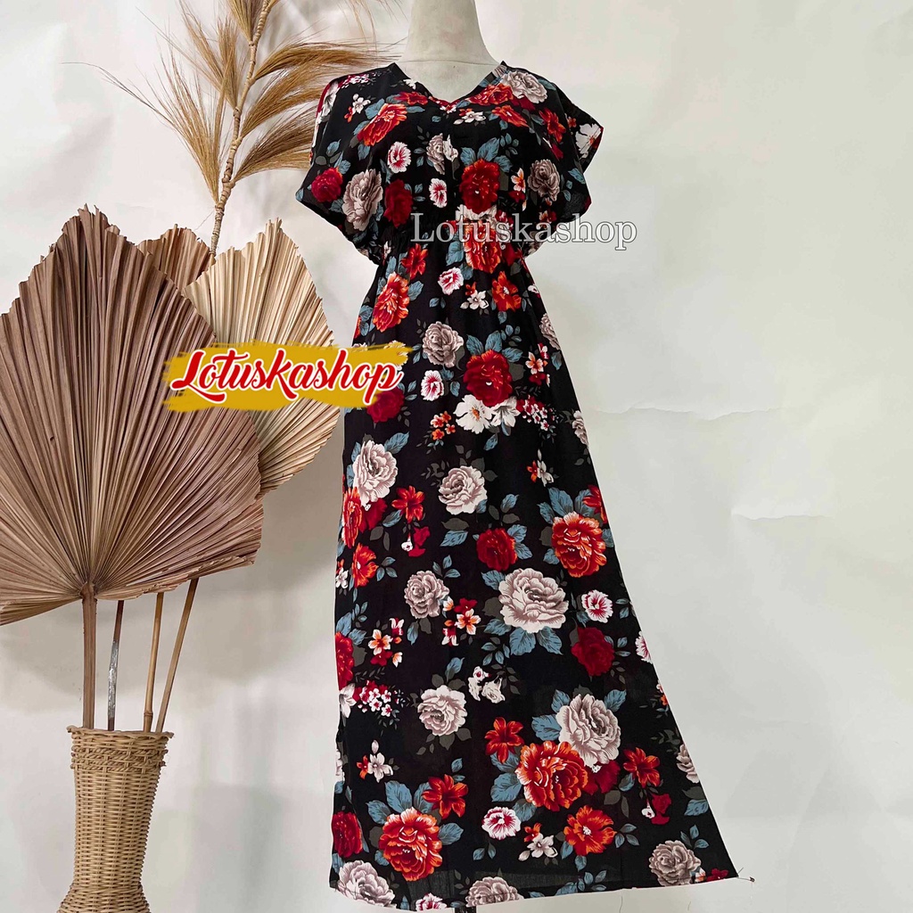 Dress Manohara Bali Panjang Mawar-Mawar Hitam