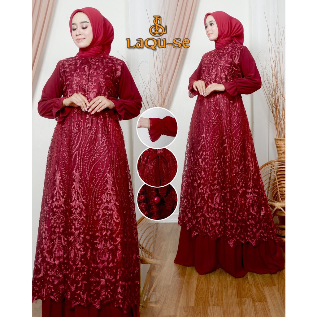 Dress Gamis Kebaya Cantik Modern Mix Ceruty Babydoll Gaun Pesta Kondatangan Wanita Mewah  Gamis Kondangan By Laquse_kebaya2