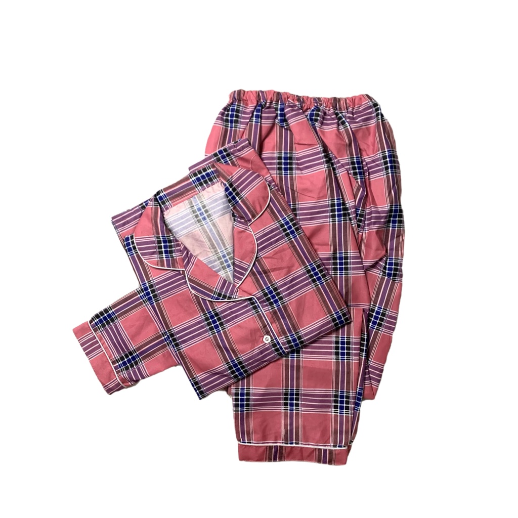 PIYAMA WANITA / BAJU TIDUR WANITA MOTIF LENGAN PANJANG MOTIF KOTAK PP-PP ORIN PINK