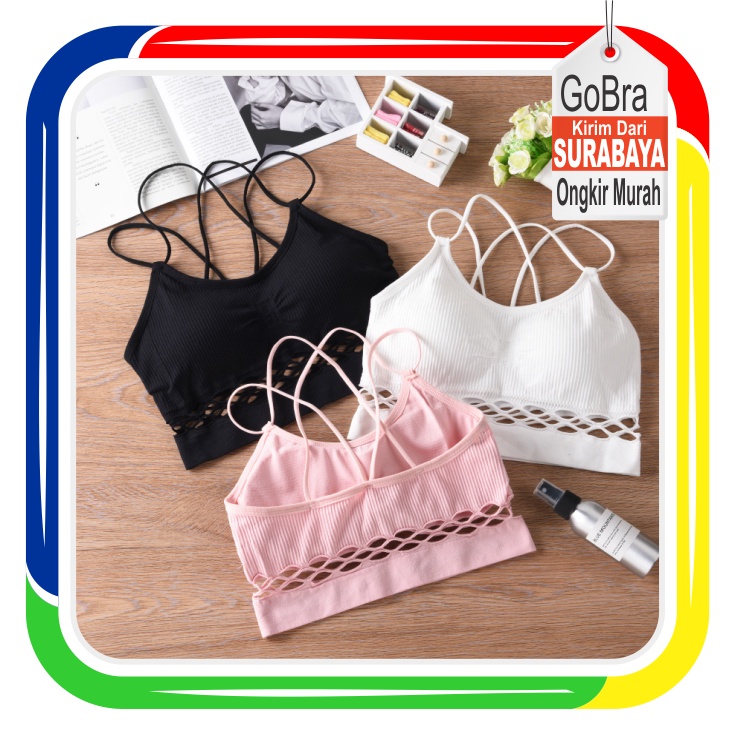 Gobra ♕ PW019 (Bahan Tipis) Bra Sport Sexy Bahan Lace dengan Busa Removable untuk Wanita Pakaian Wanita Murah COD