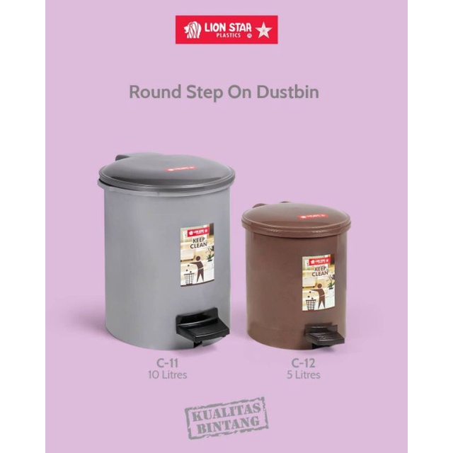 Tempat Sampah Injak Lion Star Round Step On Dustbin 5L 10L C-11 C-12