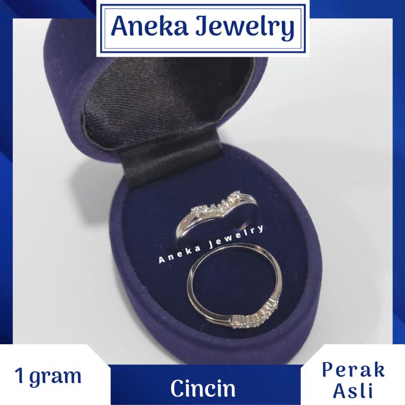 Cincin Cor Mata2 Baris V, Perak 925, Lapis Emas Putih