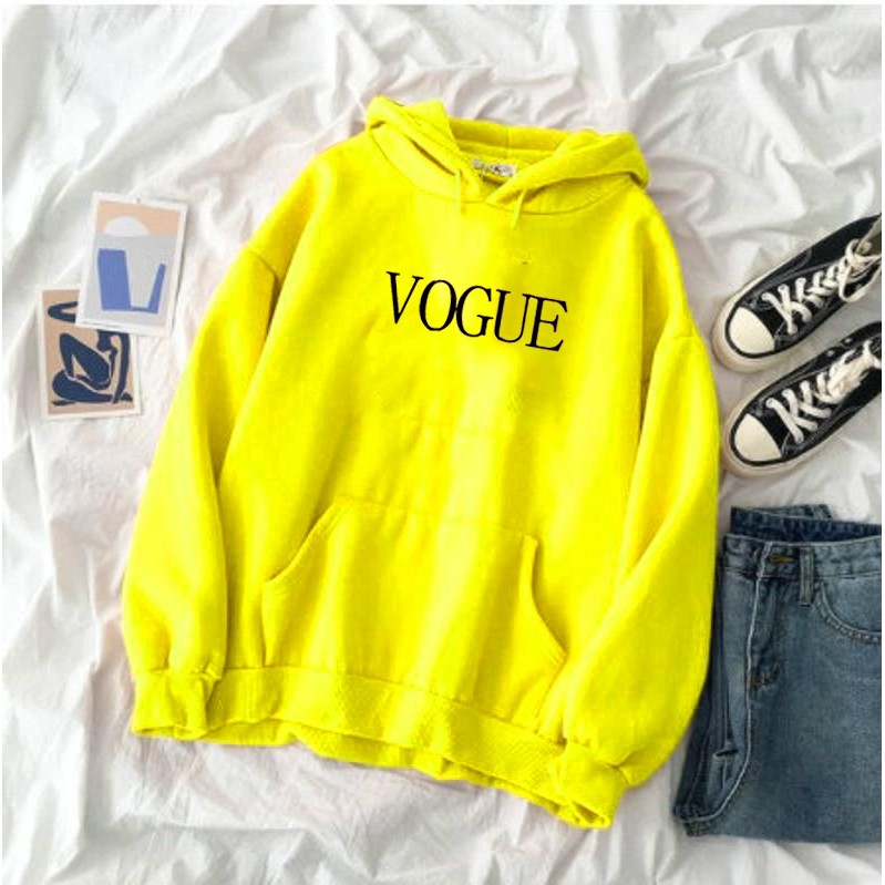 Modis Fashion Sweater Hoodie wanita Lengan Panjang  Babyterry VOGUE -Kuning