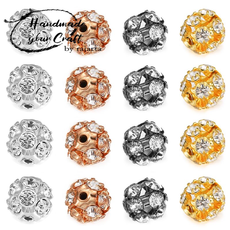 Spacer Beads 6Mm Rhinestone Bead Copper Silver Plated Glass