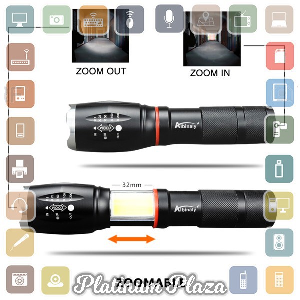 TaffLED Senter LED Torch Cree XM-L T6 8000 Lumens - E17 COB - Black`NPJZNI-