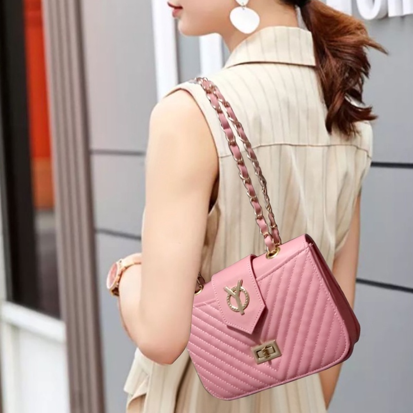 Tas Selempang Wanita Murah Kekinian Remaja Korea Tali Rantai Gold Clutch Sling Bag Cewek Tas Bahu Wanita Besar Terbaru