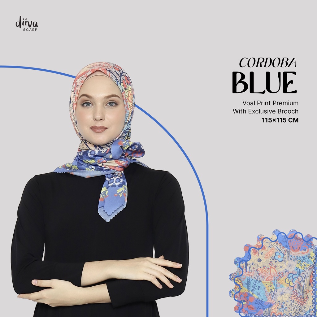 CORDOBA SERIES - BLUE Diiva Scarf Voal Motif Print Premium Jilbab Hijab Kerudung Segiempat