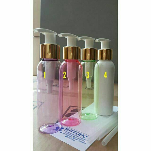 Botol 100 Ml Pet Plastik Pump Gold 1.2.3 (dikirim Dg Moncong Bening Bukan Putih)