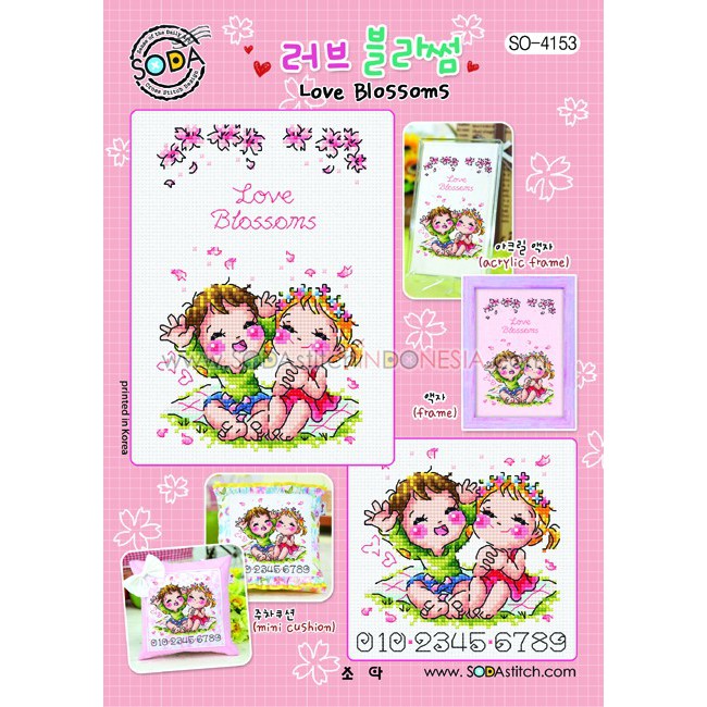 Paket DIY Craft Sulam Kristik Strimin Cross Stitch Sodastitch SO-4153 Love Blossoms Korea Couple