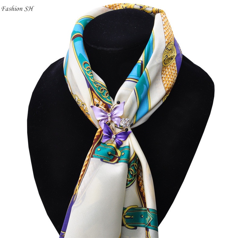 Women's Fashion Butterfly Faux Crystal Rhinestone Scarf Ring Buckle Clip M40058