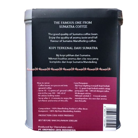 Artcofie Mandheling Coffee 150gr Kopi Bubuk Kaleng Mandaeling Sumatera  Art Coffee Art kopi