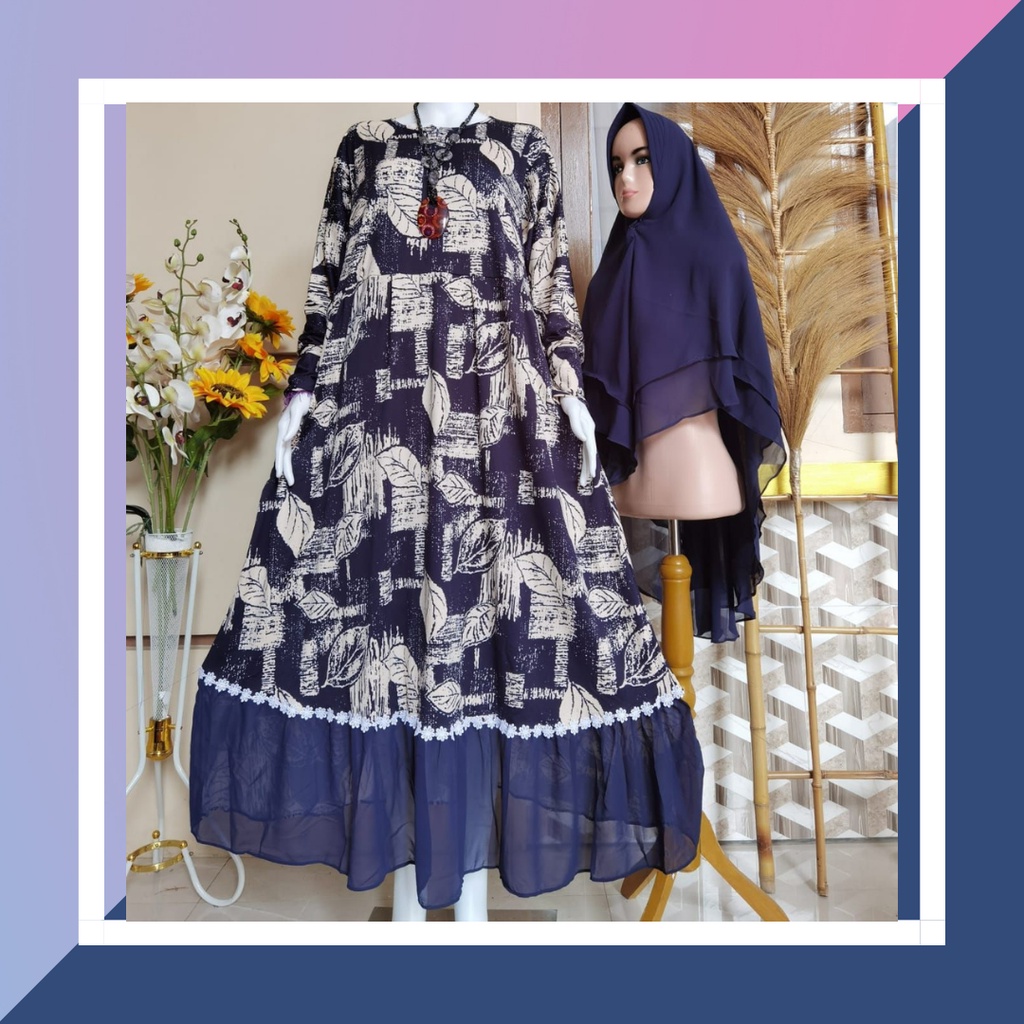 Gamis Set Hijab Baju Busana Muslim Misbi Daun Gamis Set Hijab Syar'i Ceruty Dobel 2Layer Bahan Misbi