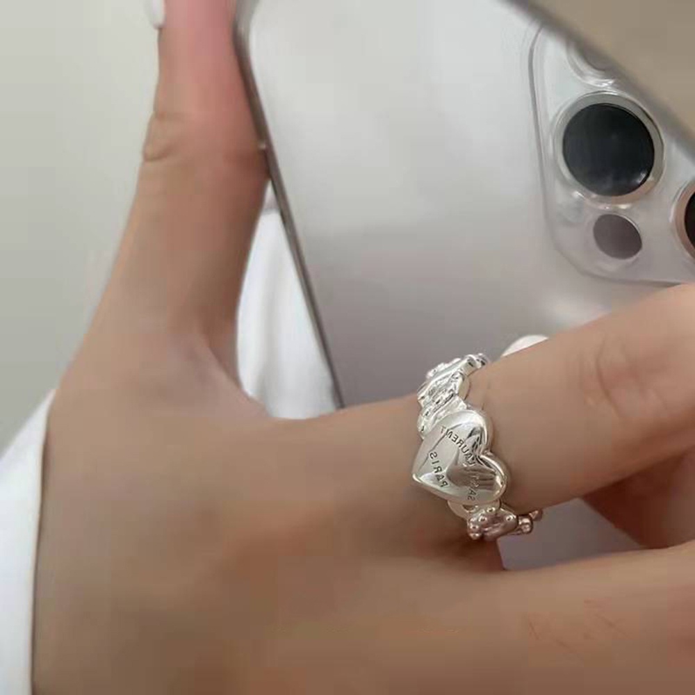 Cincin Model Terbuka Bentuk Kotak Dan Hati Aksen Zircon Gaya retro Untuk Wanita