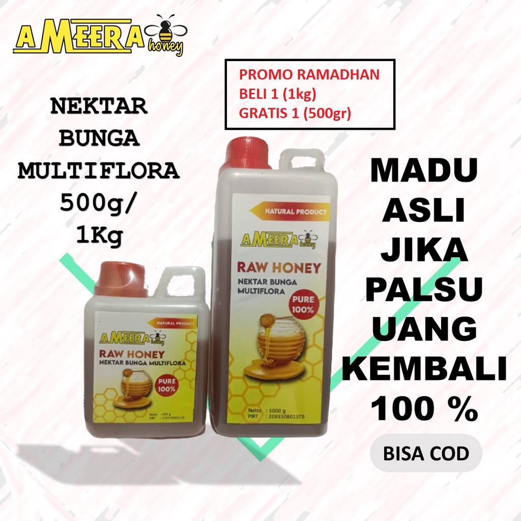 

Madu Murni Asli Ameera Honey Raw Honey Nektar Bunga Multiflora Pure 100% Alami Natural Minuman Keseh