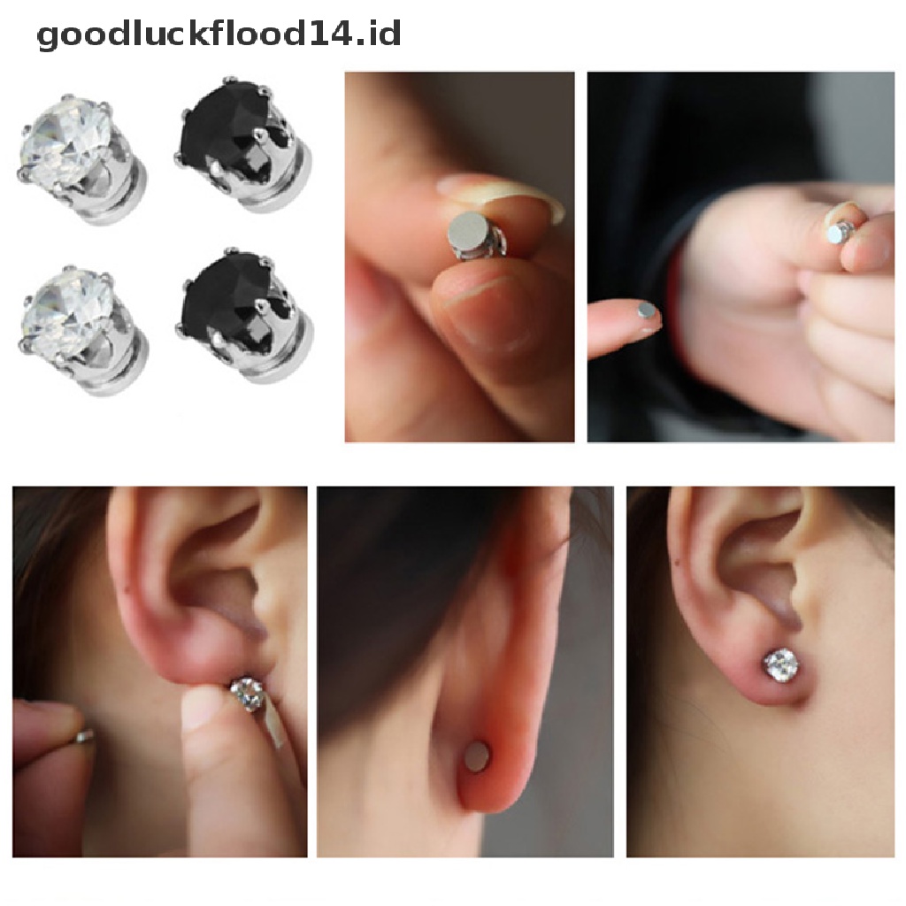 [OOID] 1Pair Stylish Unisex Mens Women Clear/Black Crystal Magnet Earrings Stud Jewelry ID