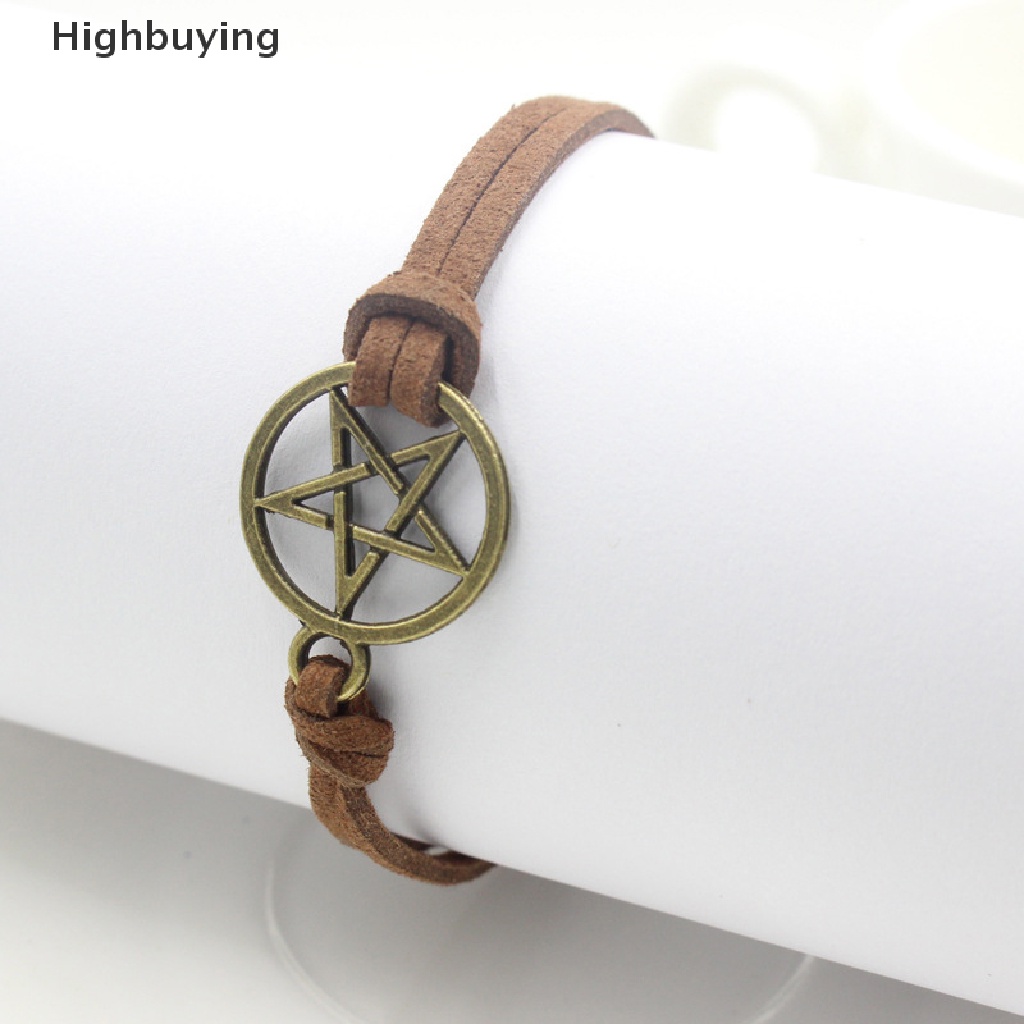 Hbid Gelang Tali Coklat Retro Dengan Liontin Pentagram Perunggu Untuk Wanita