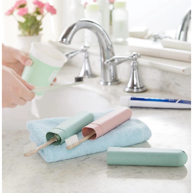 [1pcs Portable Tooth Brushes Case ][Wheat Straw  Travel Toothbrush Chopsticks Pencil Box][ Dust-proof Tooth Brushes Protector]