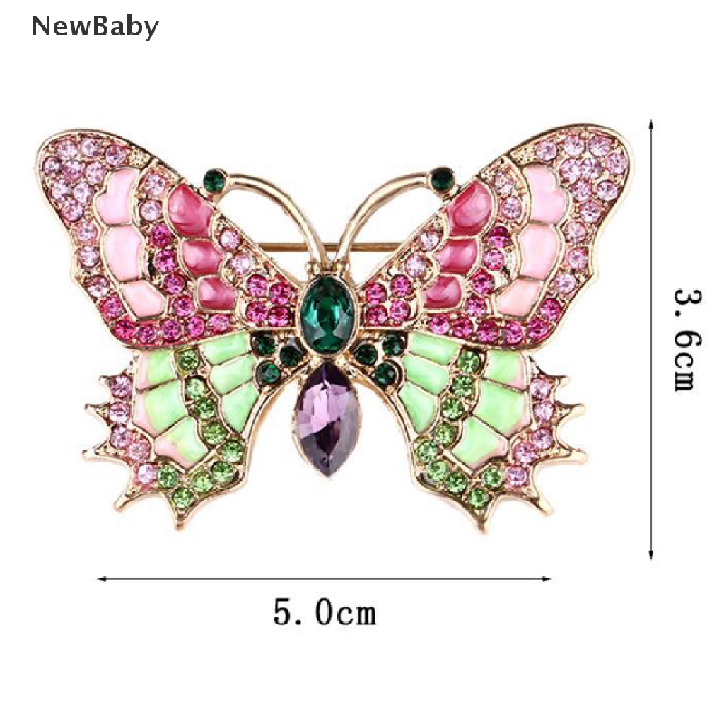 Newbaby Bros Pin Enamel Kupukupu Retro Lucu Multi Warna Hias Kristal Berlian Imitasi Untuk Wanita