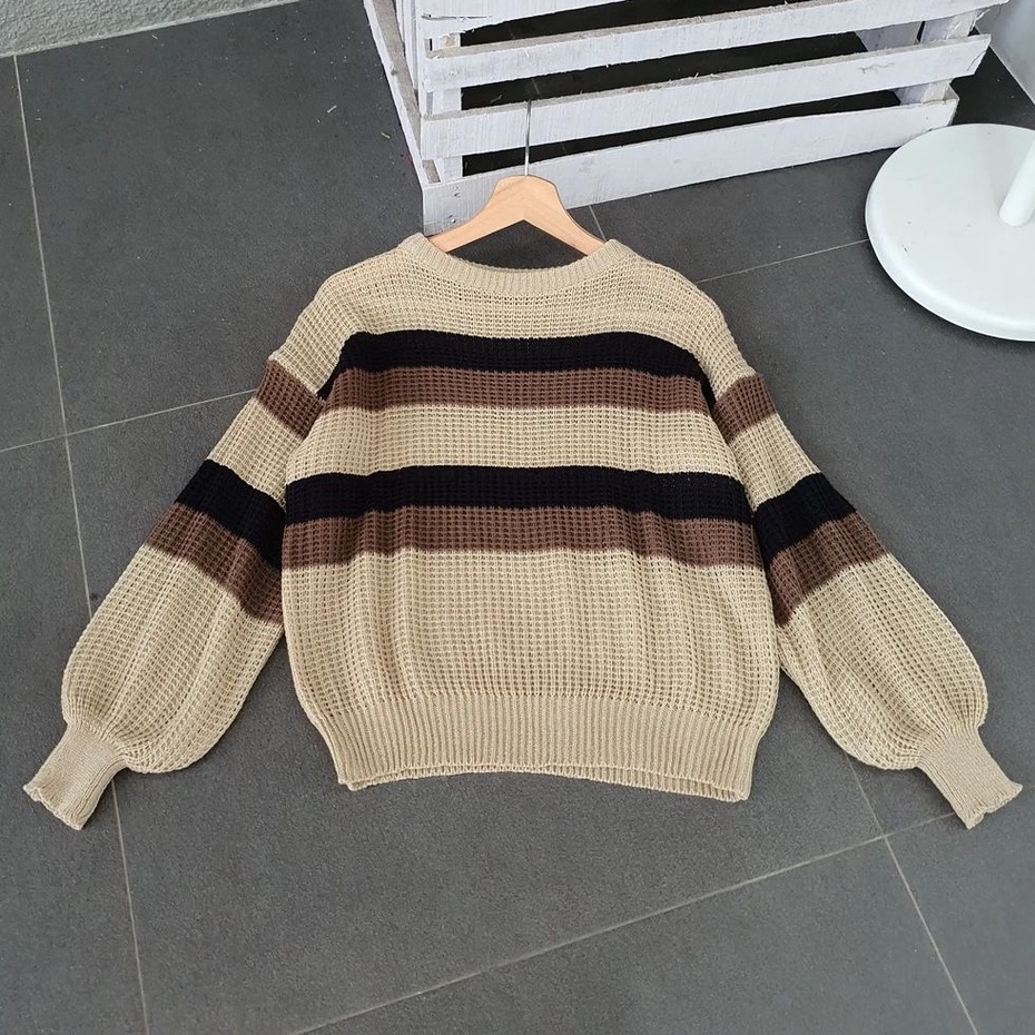 Freya Knite Sweater Rajut Ala Wanita Korean Outwear Motif Garis