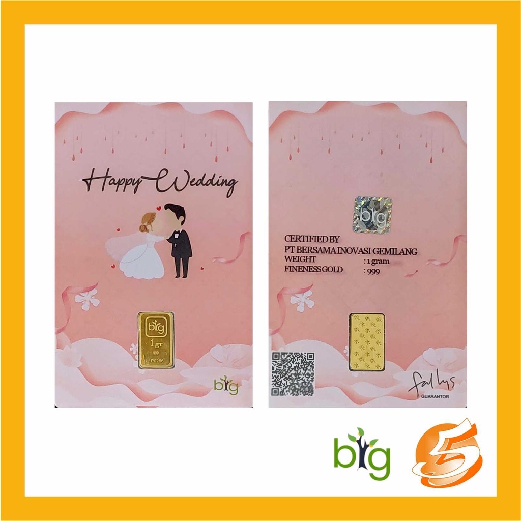 Emas Logam Mulia BIG GOLD EMASIN 1 Gram kecil micro Edisi Happy Wedding Samawa/Nikah/Pernikahan/Kawi