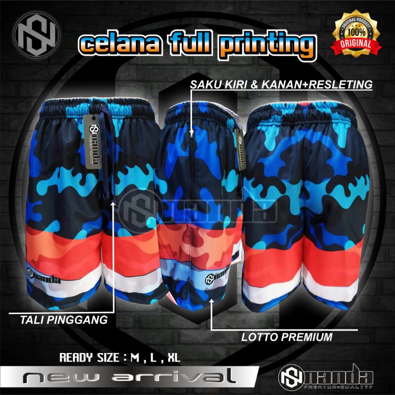 ORI  Celana voli fullprint volly fullprinting kolor voli pakai saku resletung dan tali original