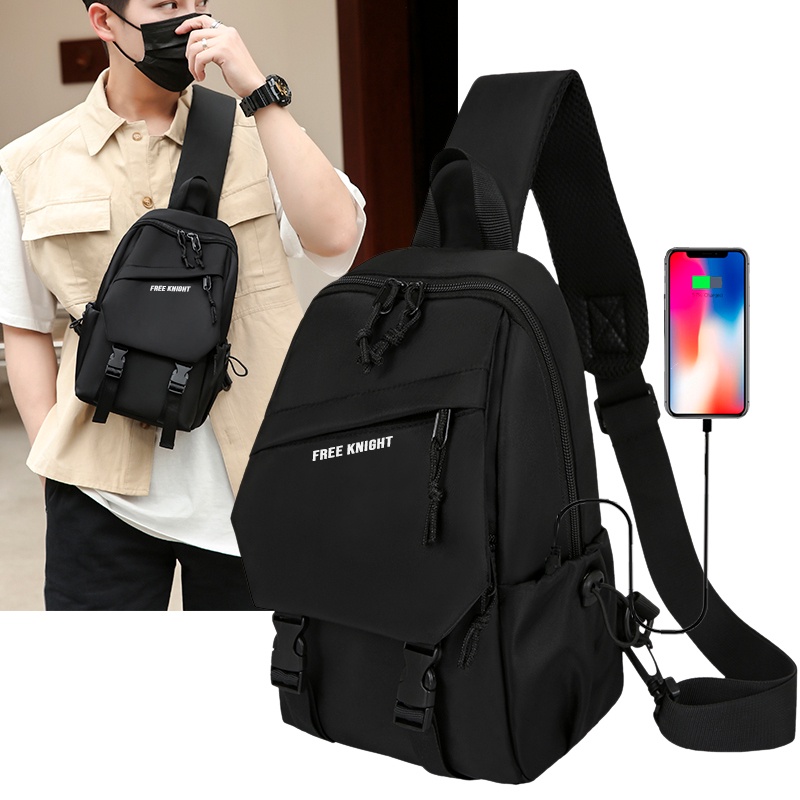 COD Highland Tas Selempang Pria Casual USB Charge Tas Anti Air Sling Bag Tas Cowok Kekinian TS708