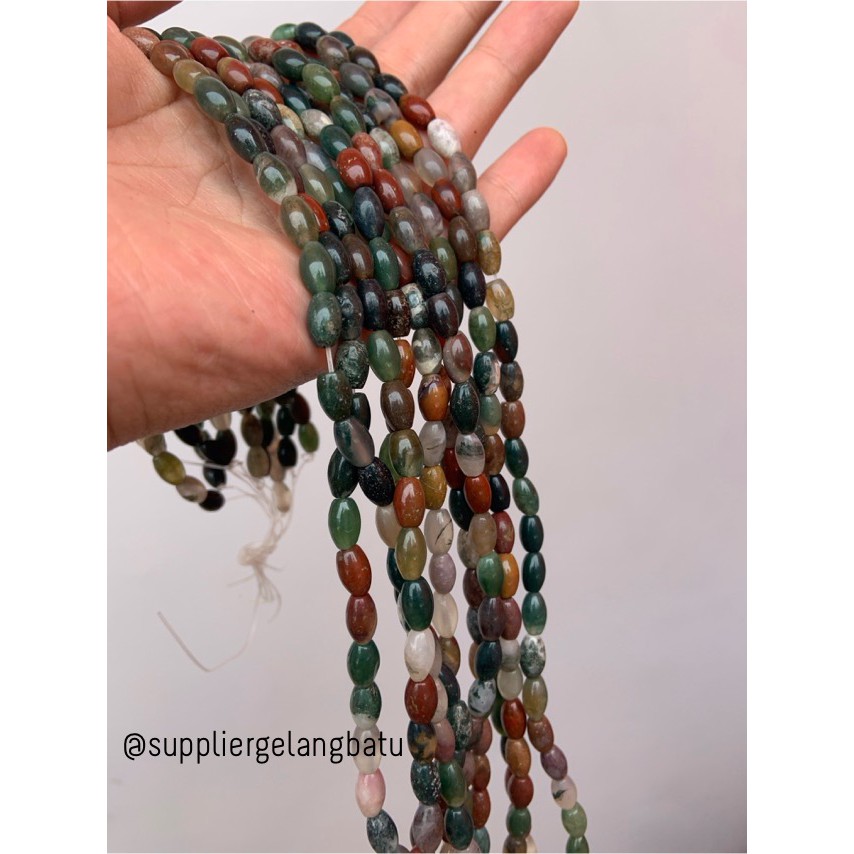 batu alam Penden tabung indian agate 5 x 10 mm giok akik india hijau
