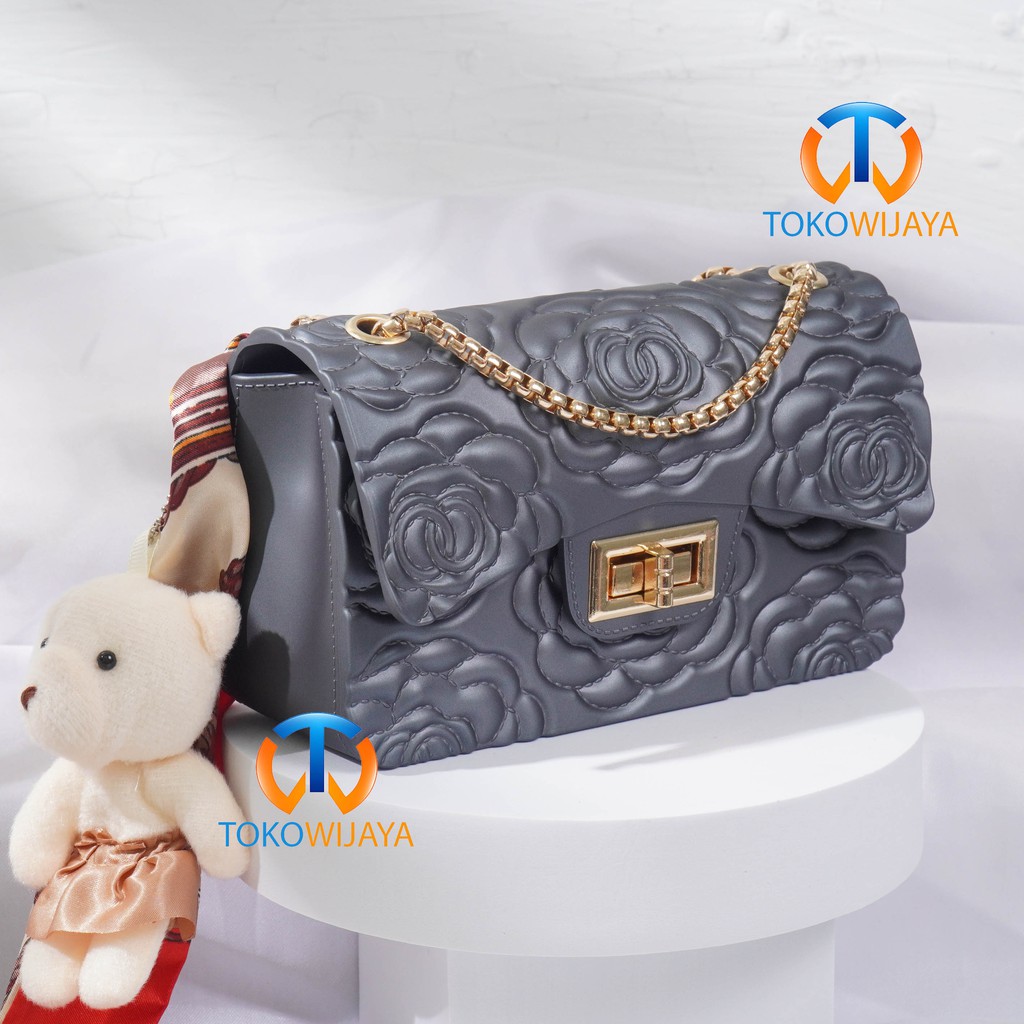 Tas Jelly Matte Bunga Size 18 Cm (Gratis Boneka &amp; Syal)