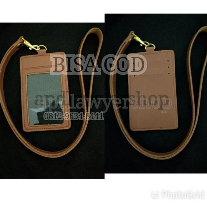

name tag id card holder tali kulit coklat 4 slot card kwalitas bagus