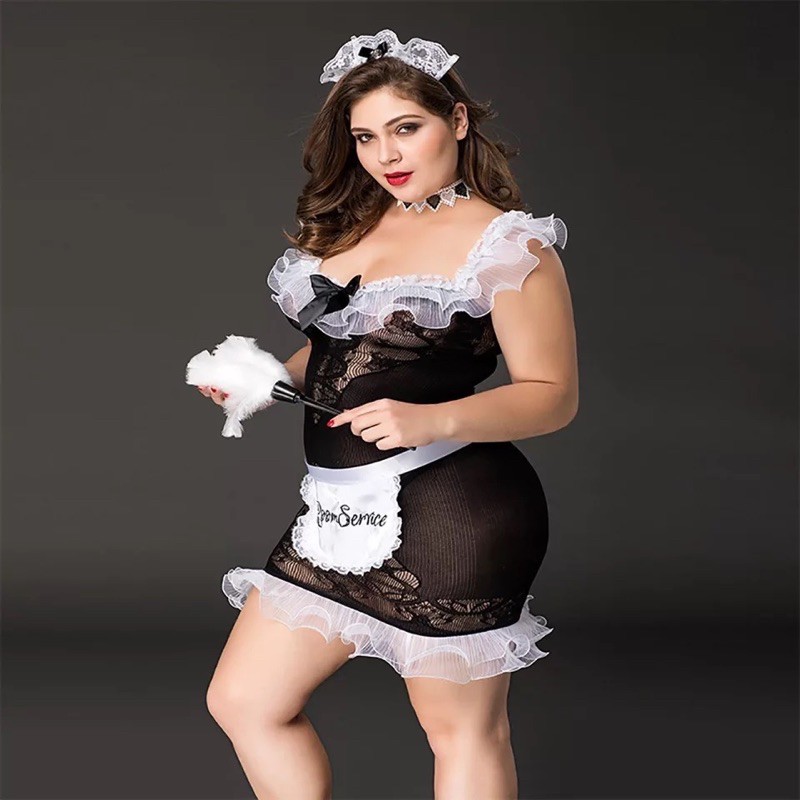 Lingerie cosplay jumbo wanita plus size baju tidur big size import sexy maid