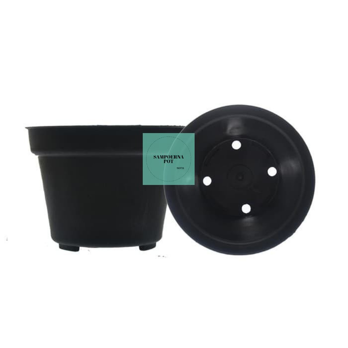 pot bunga tanaman plastik hitam 40cm - Hitam