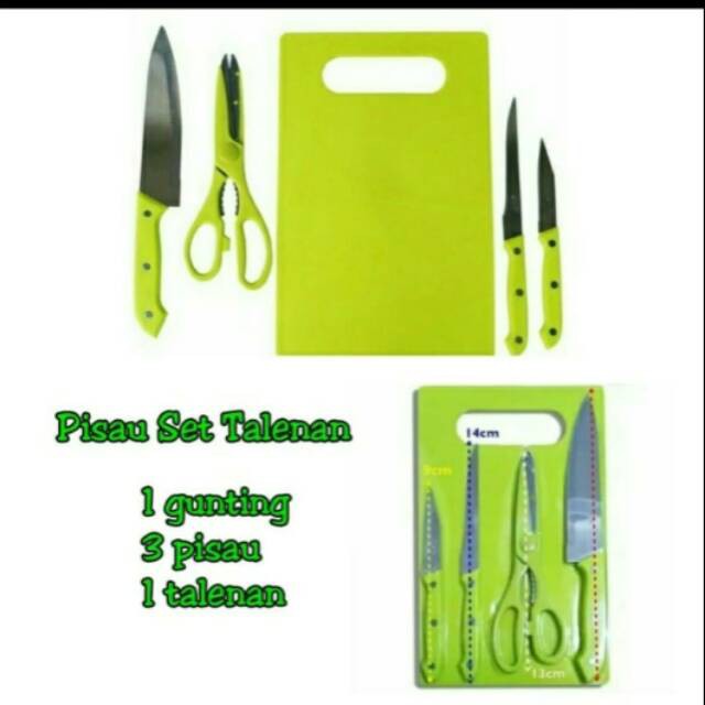 【TERLARIS】Talenan Set 5 in 1 Pisau Dapur + Talenan + Gunting Dapur Koki Kitchen [FREE BUBBLE]