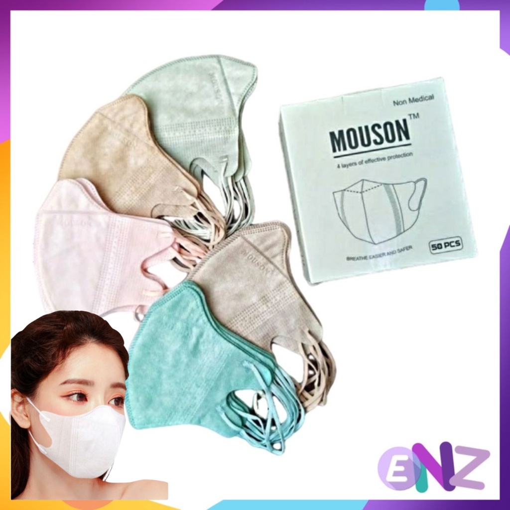 ENZ ® Masker Duckbill MOUSON 4Ply isi 50Pcs Putih Hitam Warna Duckbill 4 Ply Earloop Mask 1028