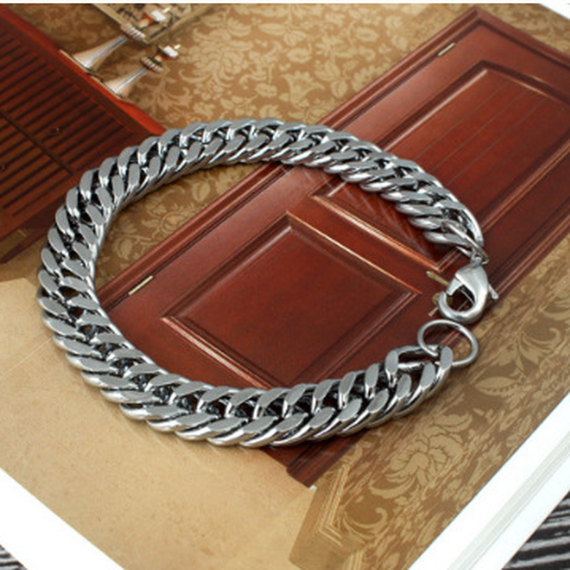 Gelang Bahan Stainless Steel Warna Silver Lebar 10mm Gaya Hip Hop Untuk Pria Dan Wanita