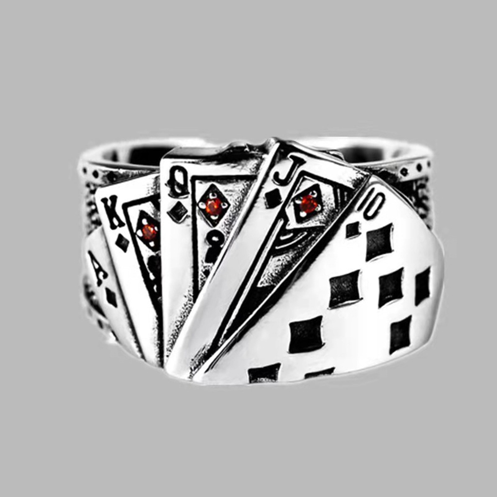 Huluboy Cincin Terbuka Adjustable Model Kartu Poker Gaya Retro Untuk Unisex / Pria / Wanita / Pesta