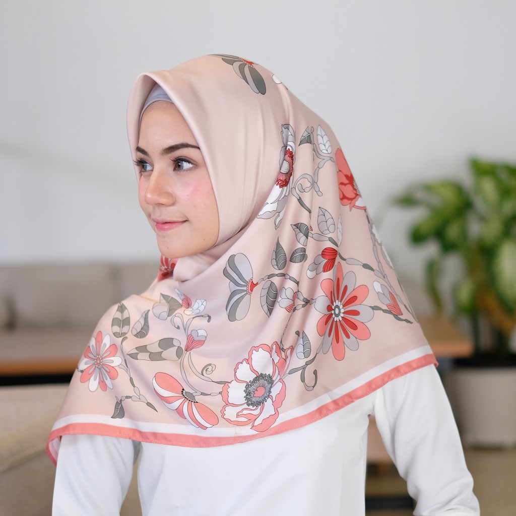 Jilbab Segiempat MURAH Hijab Segiempat Motif Bunga Polos