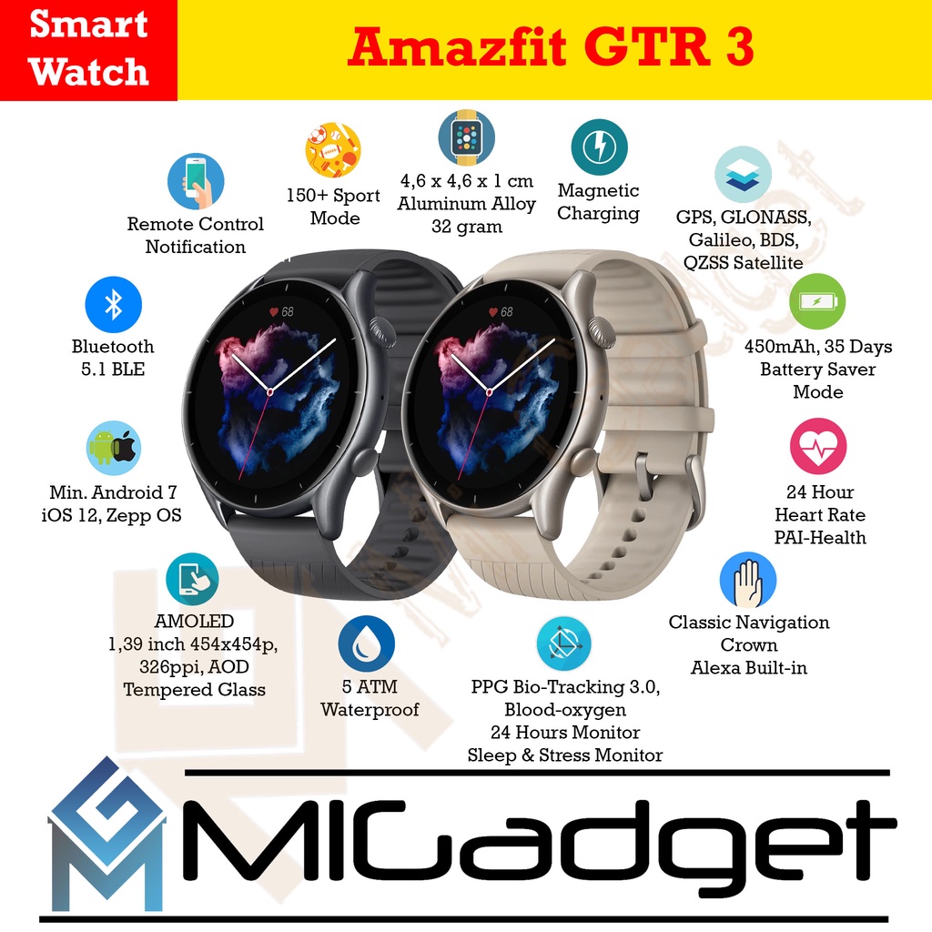 Amazfit GTR 3 GTR3 Smartwatch AMOLED Garansi Resmi - Jam Tangan